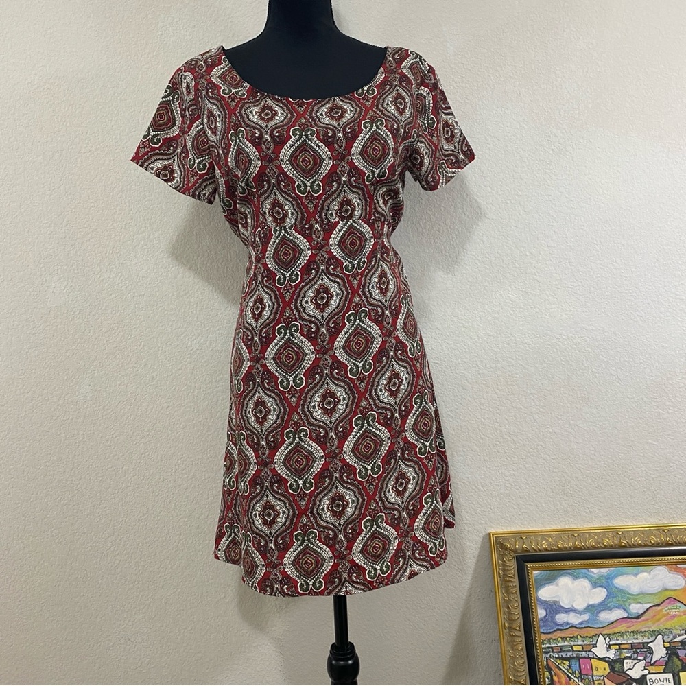 Vintage Tickets 90s Red Patterned‎ Dress, Size M